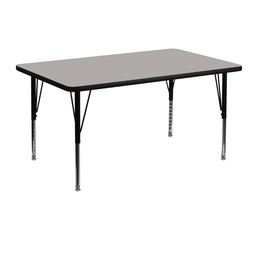 Wren 30''W x 48''L Rectangular Grey HP Laminate Activity Table - Height Adjustable Short Legs Gray XU-A3048-REC-GY-H-P-GG