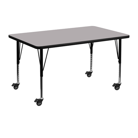 Wren Mobile 30''W x 48''L Rectangular Grey Thermal Laminate Activity Table - Height Adjustable Short Legs Gray XU-A3048-REC-GY-T-P-CAS-GG