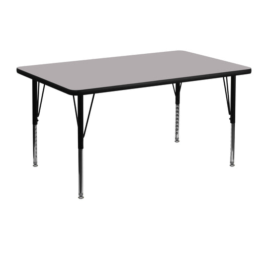 Wren 30''W x 48''L Rectangular Grey Thermal Laminate Activity Table - Height Adjustable Short Legs Gray XU-A3048-REC-GY-T-P-GG