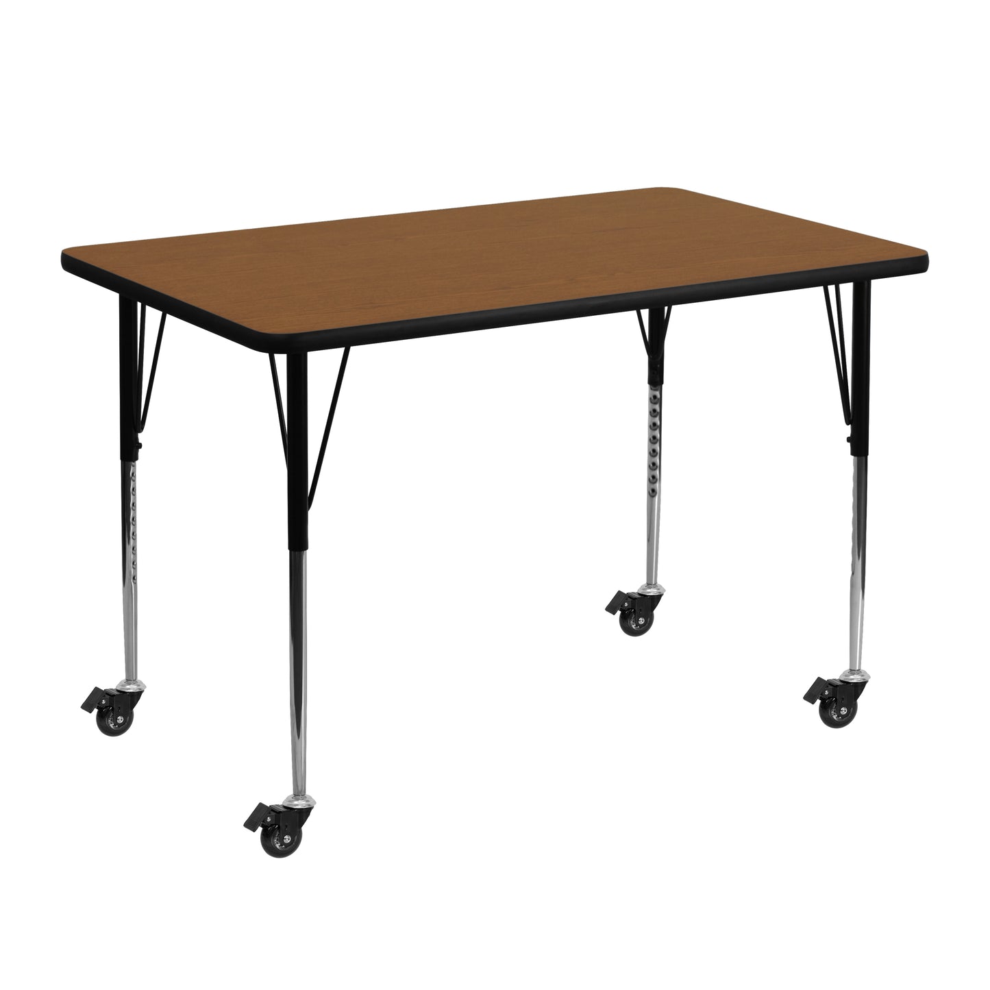 Wren Mobile 30''W x 48''L Rectangular Oak HP Laminate Activity Table - Standard Height Adjustable Legs Oak XU-A3048-REC-OAK-H-A-CAS-GG