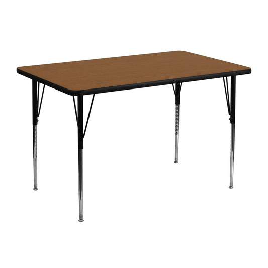 Wren 30''W x 48''L Rectangular Oak HP Laminate Activity Table - Standard Height Adjustable Legs Oak XU-A3048-REC-OAK-H-A-GG