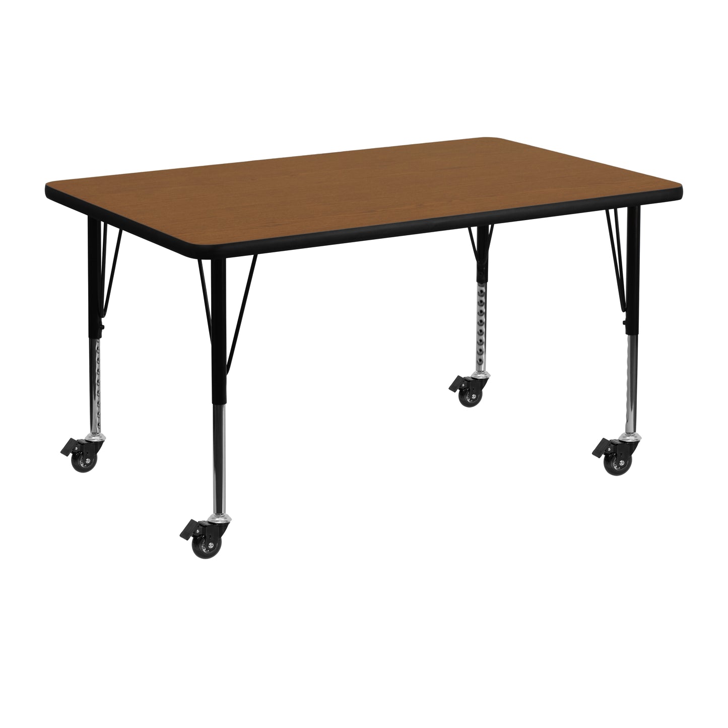 Wren Mobile 30''W x 48''L Rectangular Oak HP Laminate Activity Table - Height Adjustable Short Legs Oak XU-A3048-REC-OAK-H-P-CAS-GG