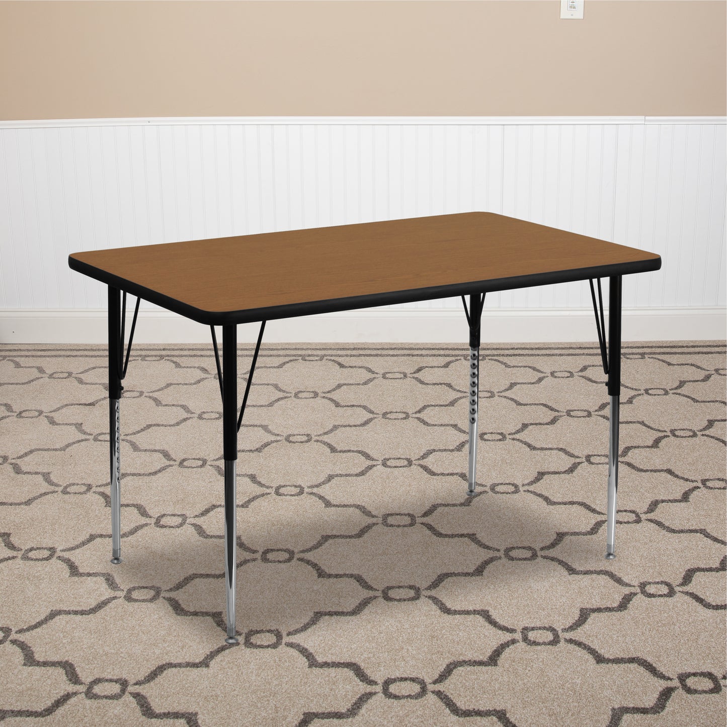 Wren 30''W x 48''L Rectangular Oak Thermal Laminate Activity Table - Standard Height Adjustable Legs Oak