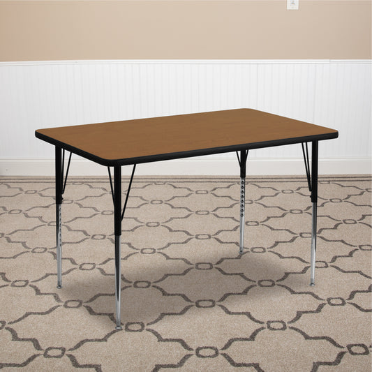 Wren 30''W x 48''L Rectangular Oak Thermal Laminate Activity Table - Standard Height Adjustable Legs Oak XU-A3048-REC-OAK-T-A-GG