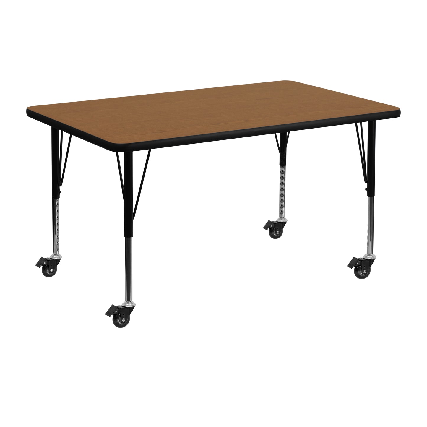 Wren Mobile 30''W x 48''L Rectangular Oak Thermal Laminate Activity Table - Height Adjustable Short Legs Oak