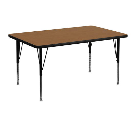 Wren 30''W x 48''L Rectangular Oak Thermal Laminate Activity Table - Height Adjustable Short Legs Oak XU-A3048-REC-OAK-T-P-GG