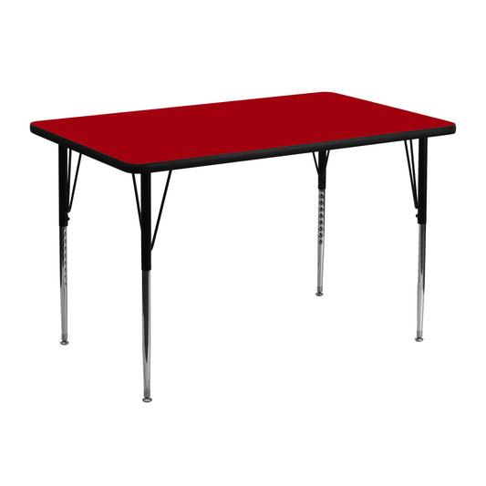 Wren 30''W x 48''L Rectangular Red Thermal Laminate Activity Table - Standard Height Adjustable Legs Red XU-A3048-REC-RED-T-A-GG