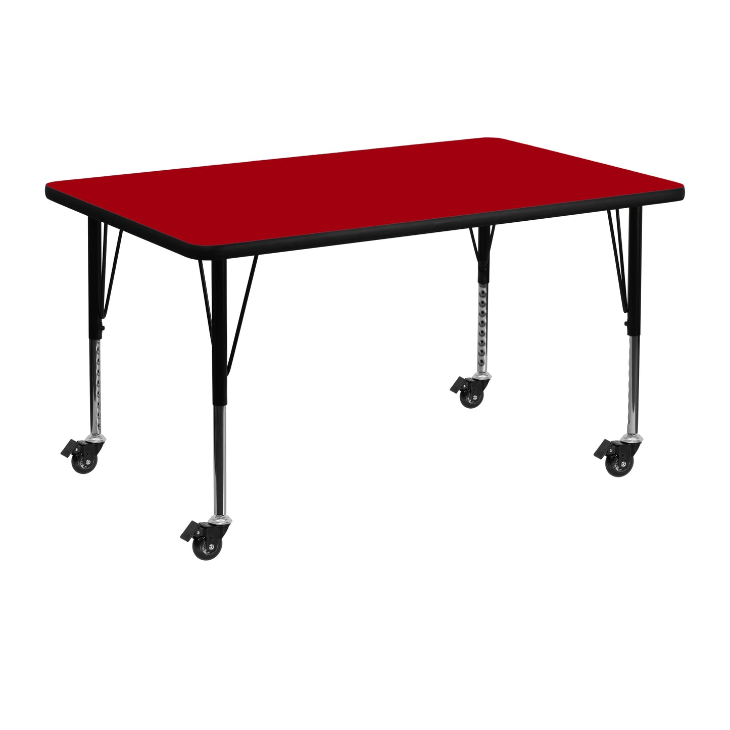 Wren Mobile 30''W x 48''L Rectangular Red Thermal Laminate Activity Table - Height Adjustable Short Legs Red XU-A3048-REC-RED-T-P-CAS-GG