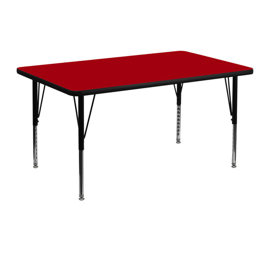 Wren 30''W x 48''L Rectangular Red Thermal Laminate Activity Table - Height Adjustable Short Legs Red XU-A3048-REC-RED-T-P-GG