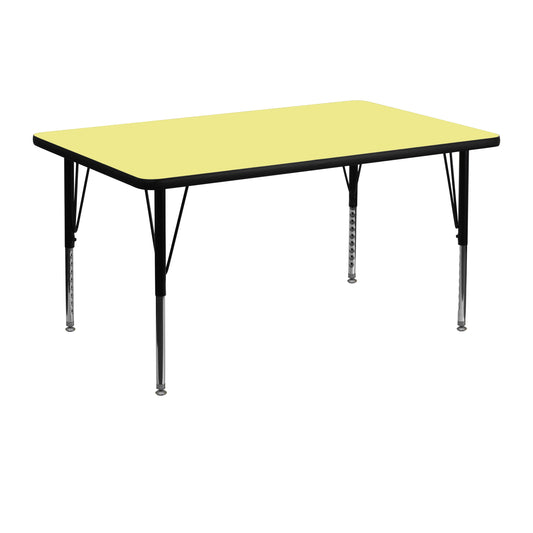 Wren 30''W x 48''L Rectangular Yellow Thermal Laminate Activity Table - Height Adjustable Short Legs Yellow XU-A3048-REC-YEL-T-P-GG