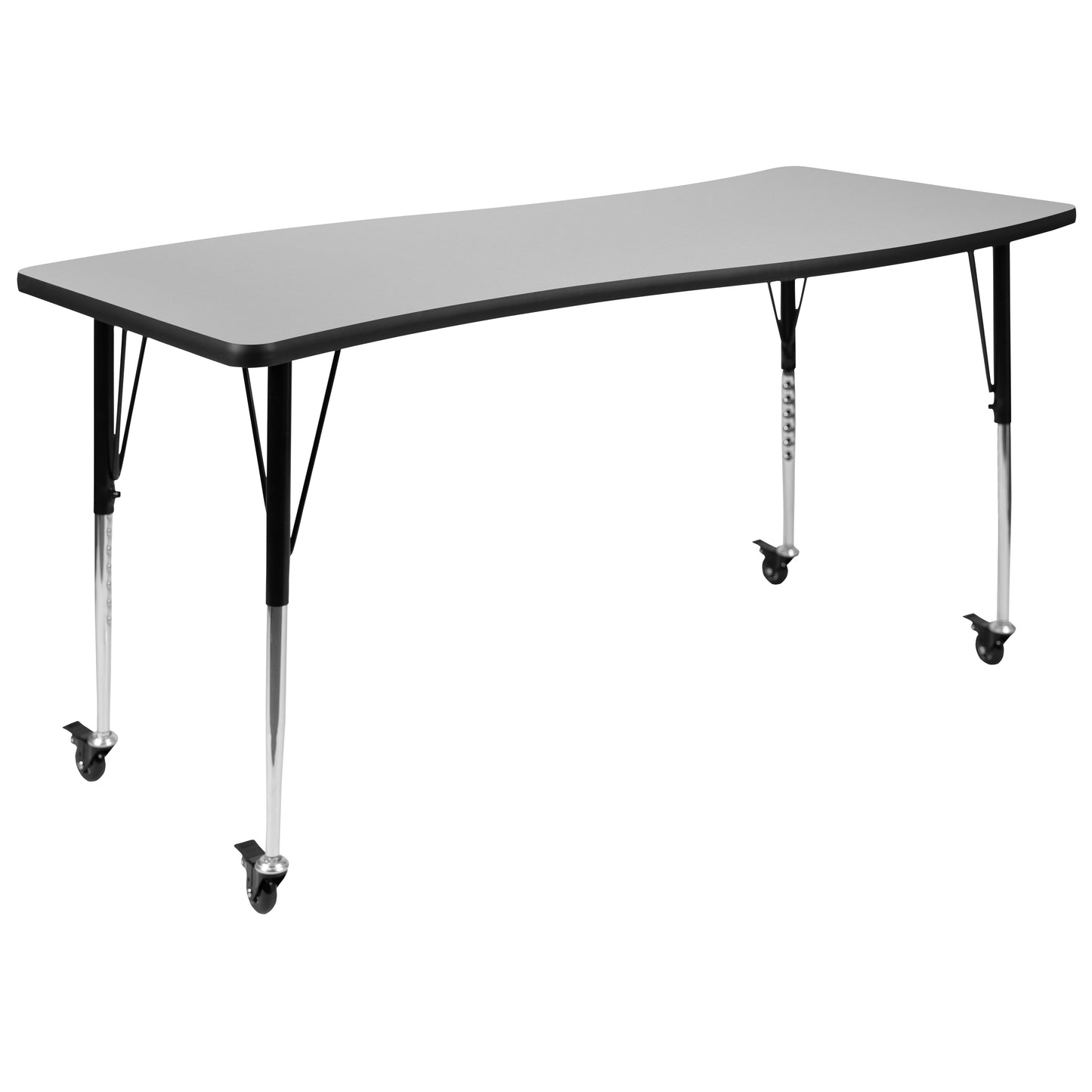 Wren Mobile 26"W x 60"L Rectangle Wave Flexible Collaborative Grey Laminate Activity Table - Standard Height Adjust Legs Grey XU-A3060-CON-GY-T-A-CAS-GG
