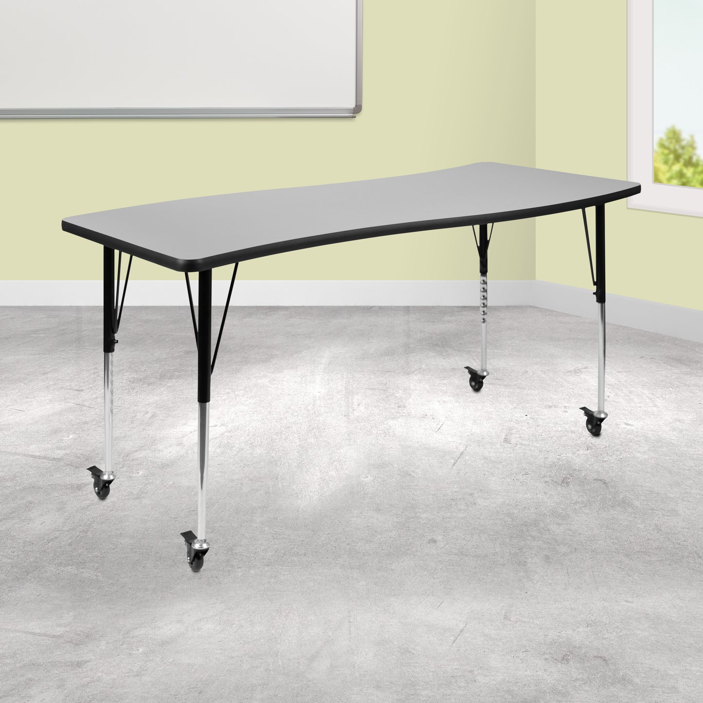 Wren Mobile 26"W x 60"L Rectangle Wave Flexible Collaborative Grey Laminate Activity Table - Standard Height Adjust Legs Grey XU-A3060-CON-GY-T-A-CAS-GG