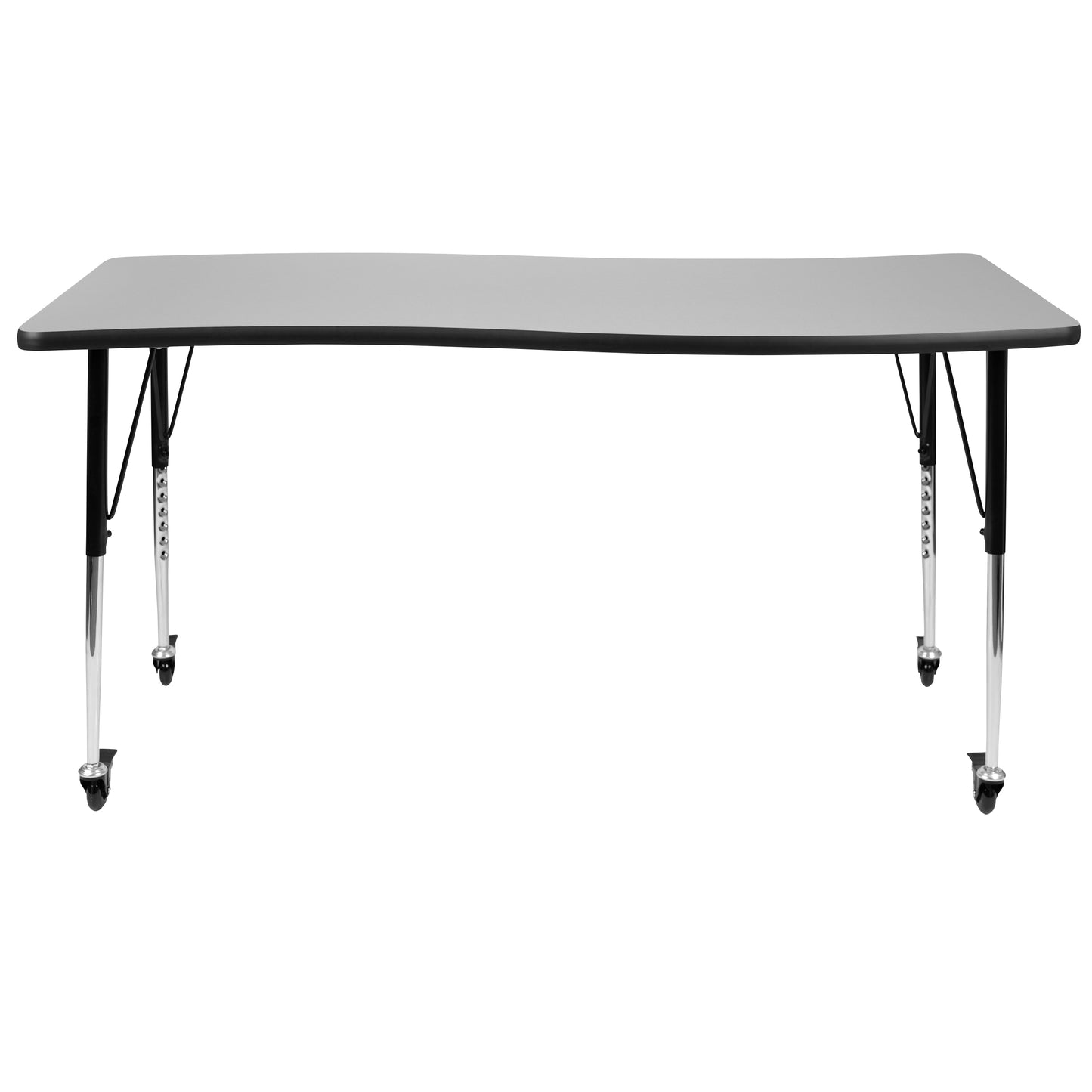 Wren Mobile 26"W x 60"L Rectangle Wave Flexible Collaborative Grey Laminate Activity Table - Standard Height Adjust Legs Grey XU-A3060-CON-GY-T-A-CAS-GG