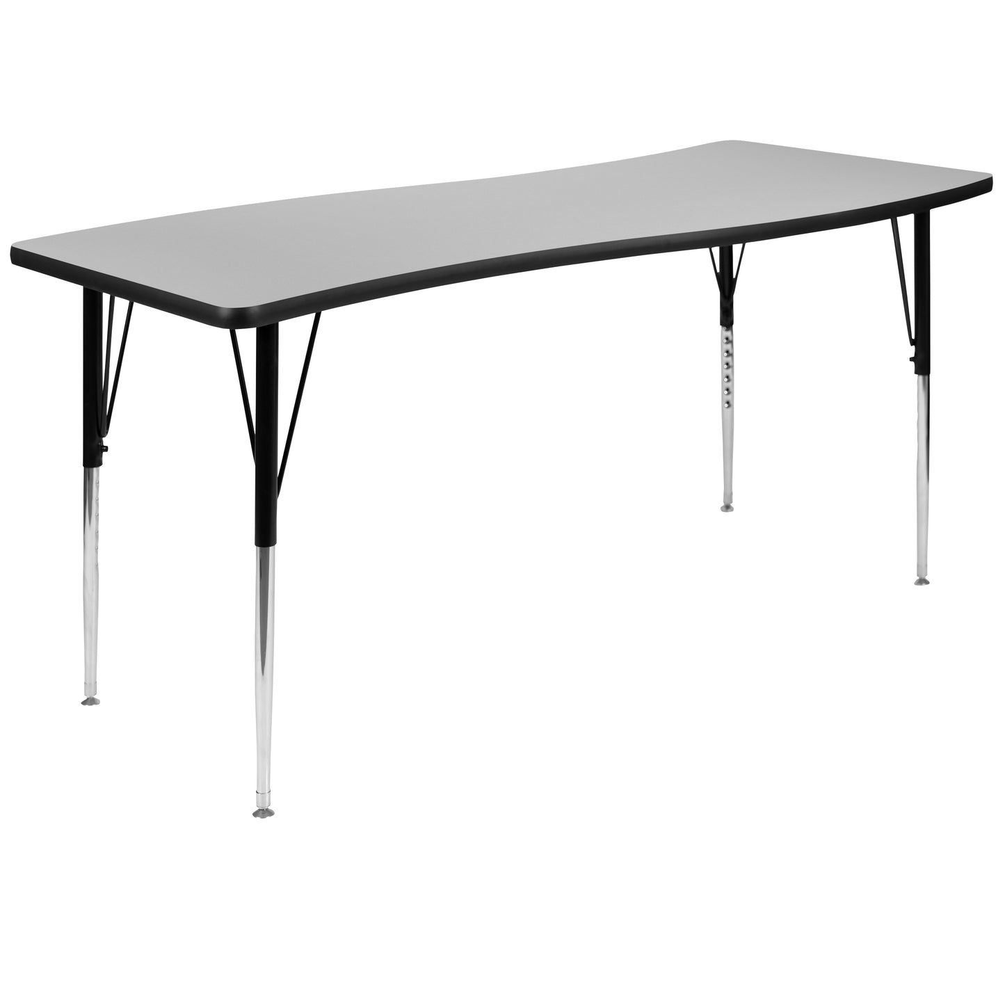 Wren 26"W x 60"L Rectangle Wave Flexible Collaborative Grey Thermal Laminate Activity Table - Standard Height Adjust Legs Grey