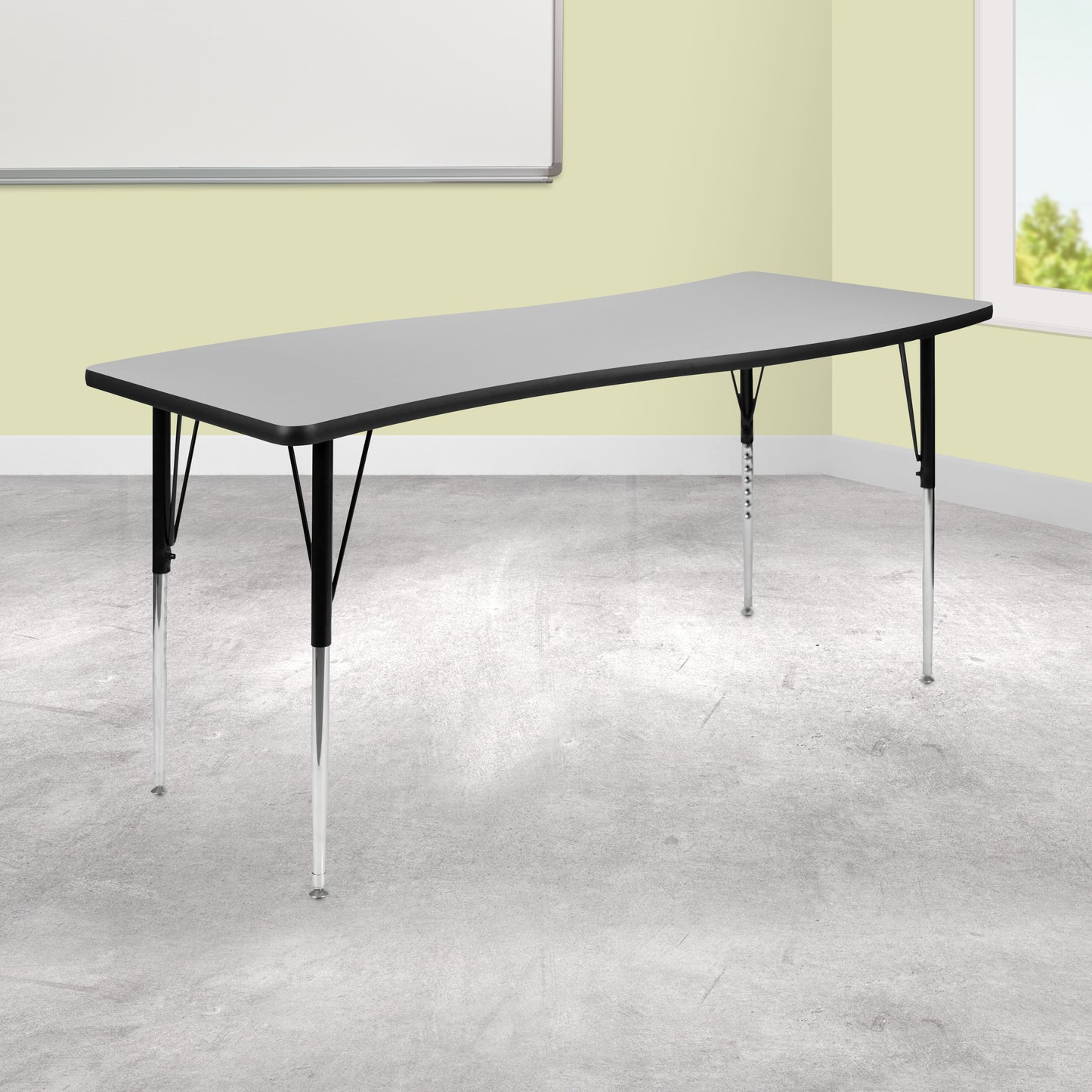 Wren 26"W x 60"L Rectangle Wave Flexible Collaborative Grey Thermal Laminate Activity Table - Standard Height Adjust Legs Grey