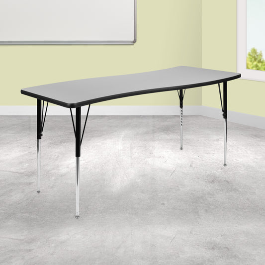 Wren 26"W x 60"L Rectangle Wave Flexible Collaborative Grey Thermal Laminate Activity Table - Standard Height Adjust Legs Grey XU-A3060-CON-GY-T-A-GG