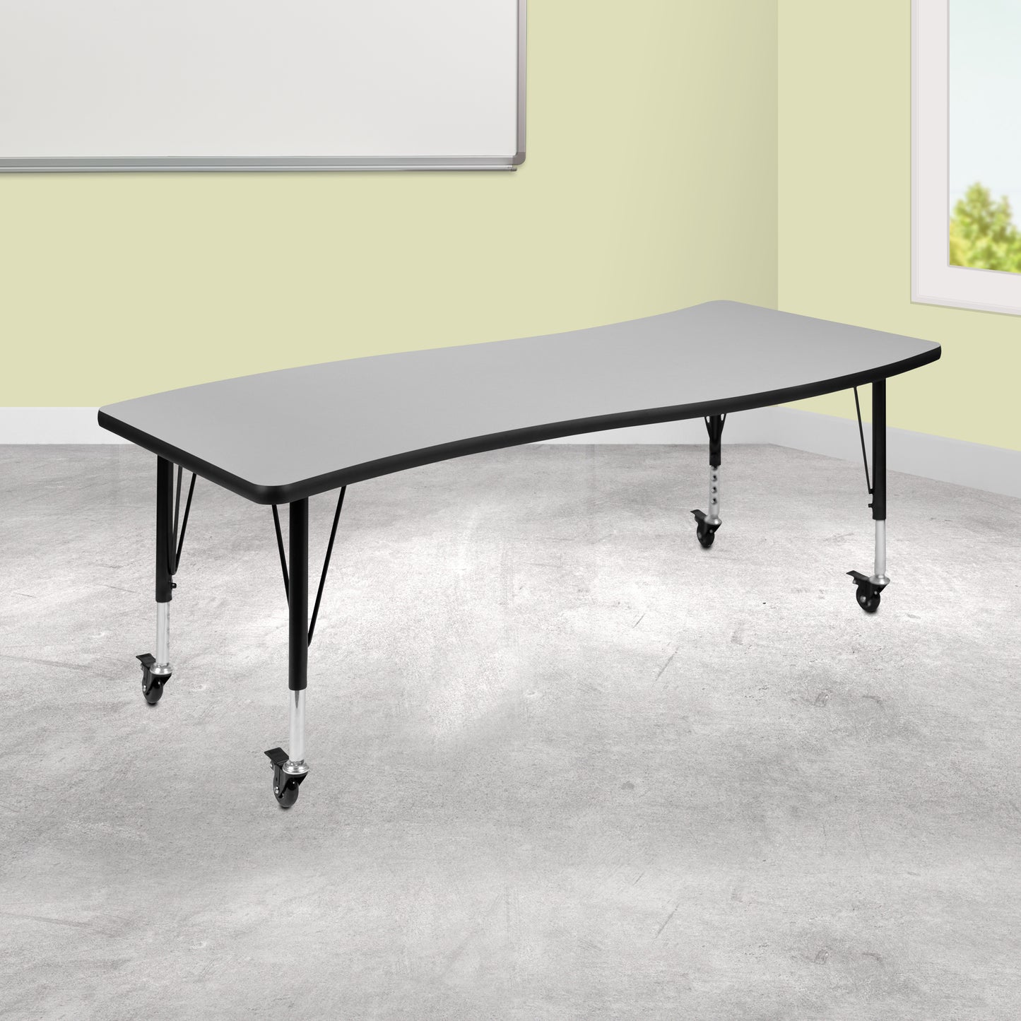 Wren Mobile 26"W x 60"L Rectangle Wave Flexible Collaborative Grey Laminate Activity Table - Height Adjust Short Legs Grey