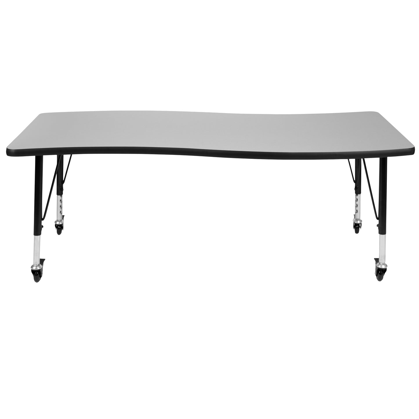 Wren Mobile 26"W x 60"L Rectangle Wave Flexible Collaborative Grey Laminate Activity Table - Height Adjust Short Legs Grey