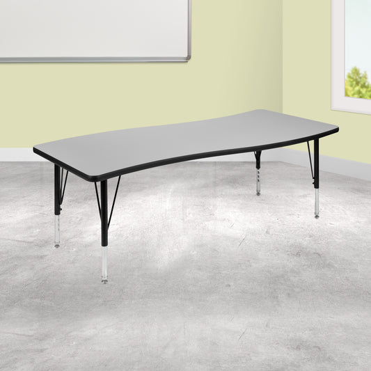 Wren 26"W x 60"L Rectangular Wave Flexible Collaborative Grey Thermal Laminate Activity Table - Height Adjustable Short Legs Grey XU-A3060-CON-GY-T-P-GG