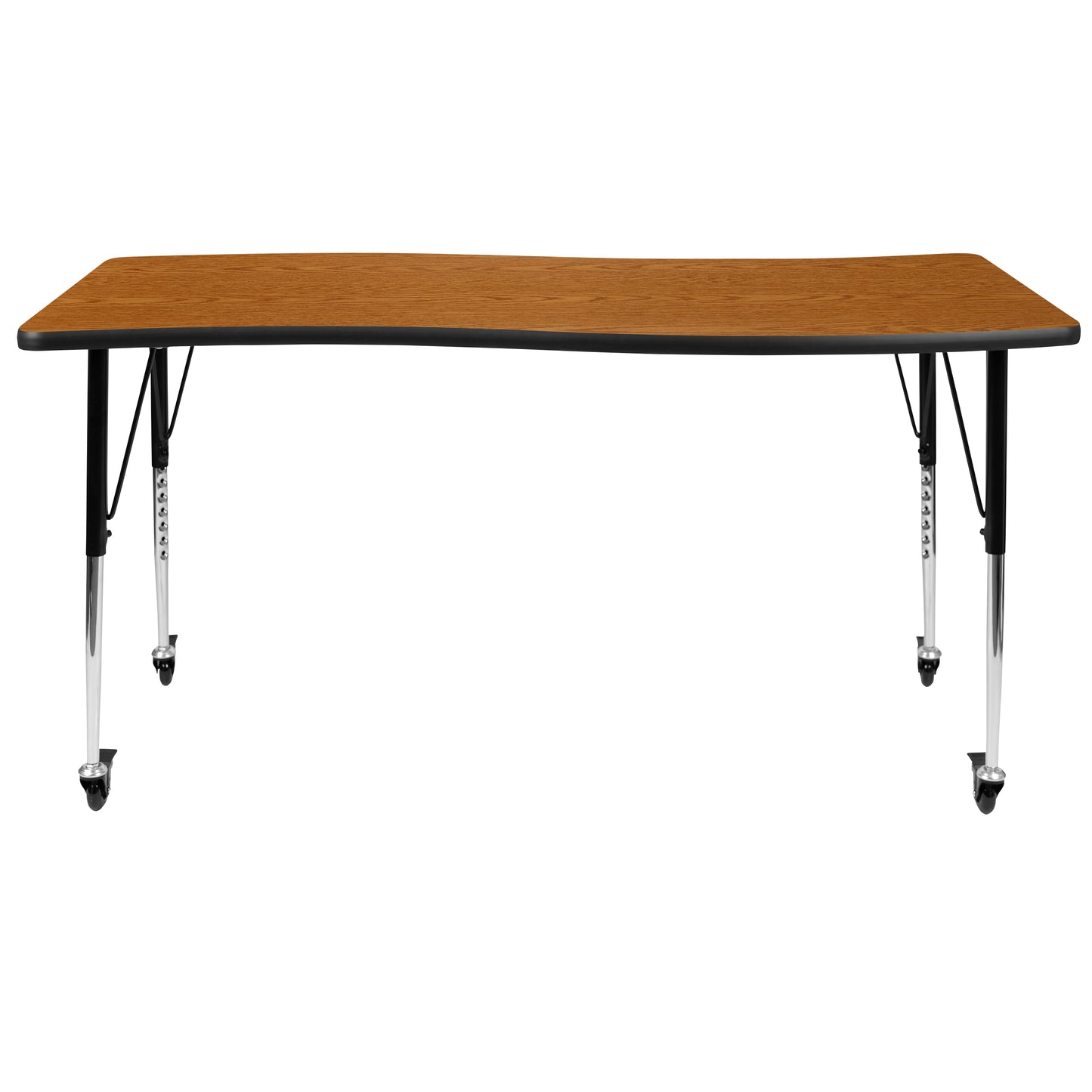 Wren Mobile 26"W x 60"L Rectangle Wave Flexible Collaborative Oak Laminate Activity Table - Standard Height Adjust Legs Oak