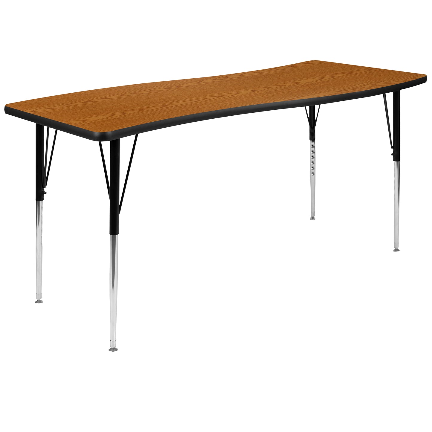 Wren 26"W x 60"L Rectangle Wave Flexible Collaborative Oak Thermal Laminate Activity Table - Standard Height Adjust Legs Oak XU-A3060-CON-OAK-T-A-GG