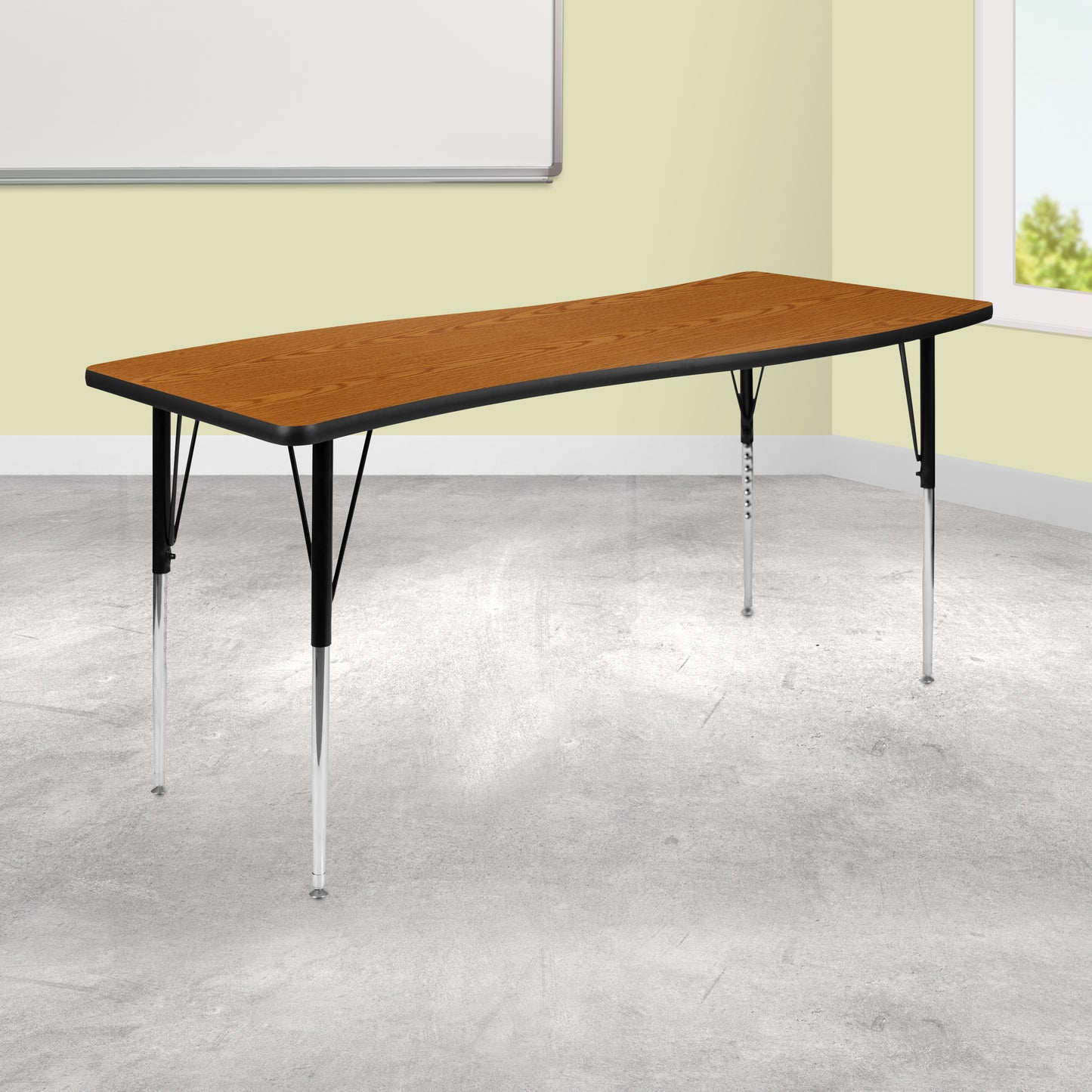 Wren 26"W x 60"L Rectangle Wave Flexible Collaborative Oak Thermal Laminate Activity Table - Standard Height Adjust Legs Oak XU-A3060-CON-OAK-T-A-GG