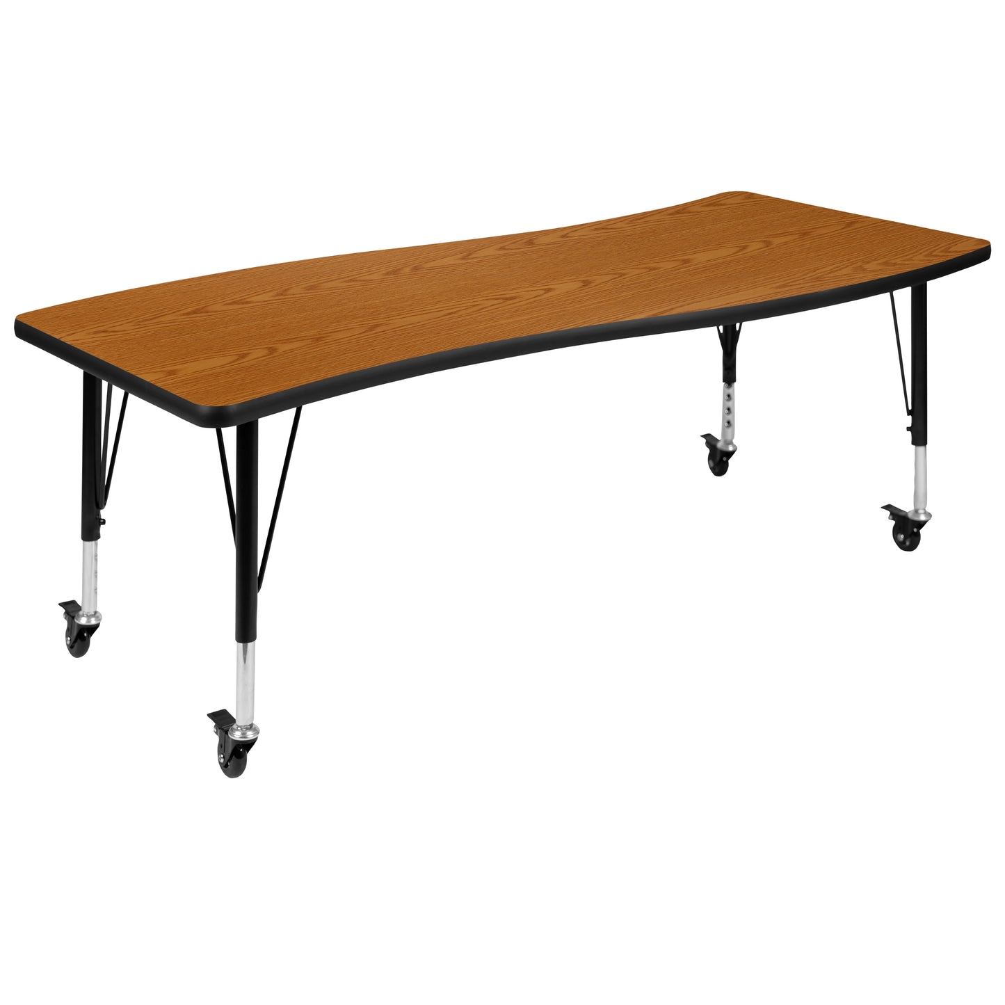 Wren Mobile 26"W x 60"L Rectangle Wave Flexible Collaborative Oak Laminate Activity Table - Height Adjust Short Legs Oak