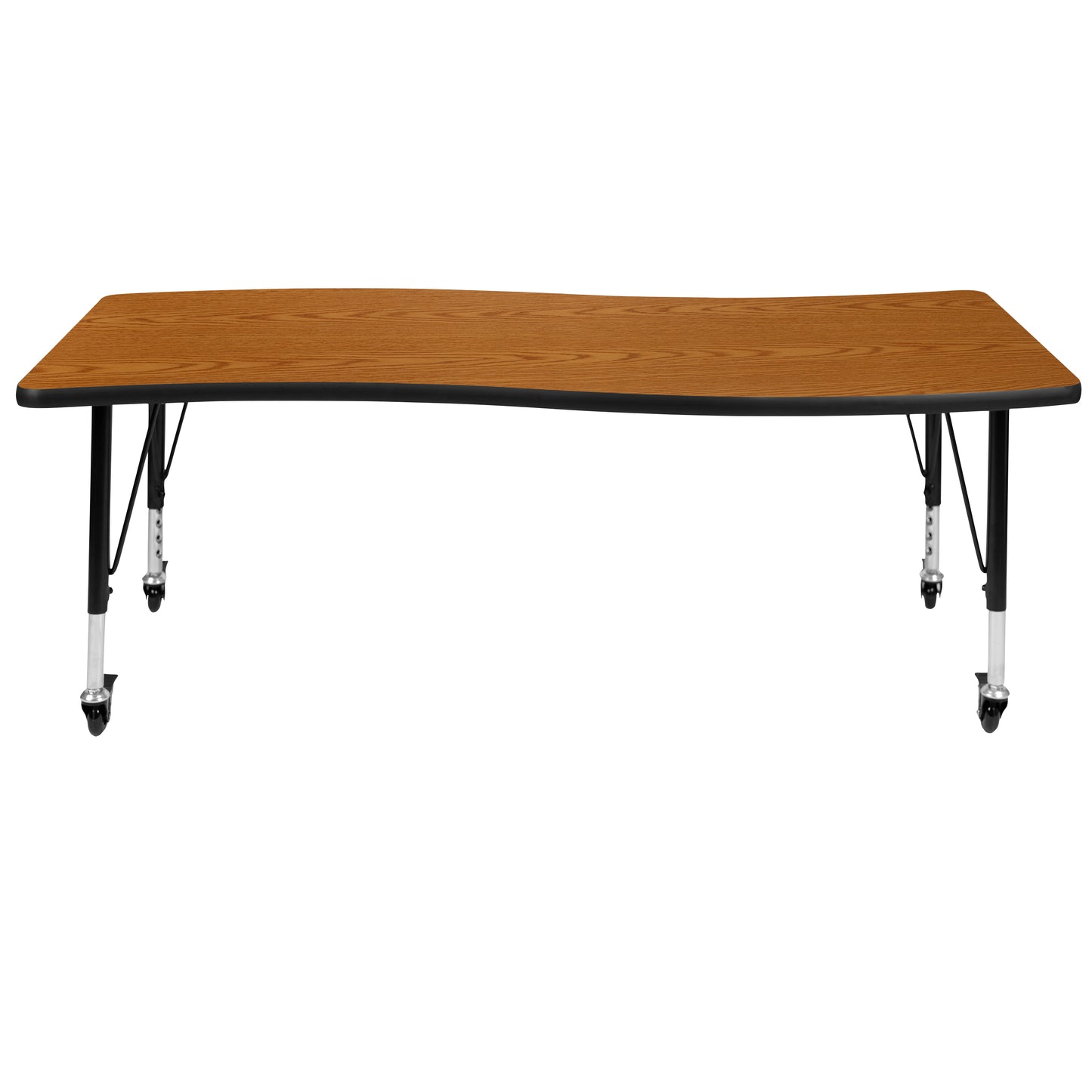 Wren Mobile 26"W x 60"L Rectangle Wave Flexible Collaborative Oak Laminate Activity Table - Height Adjust Short Legs Oak