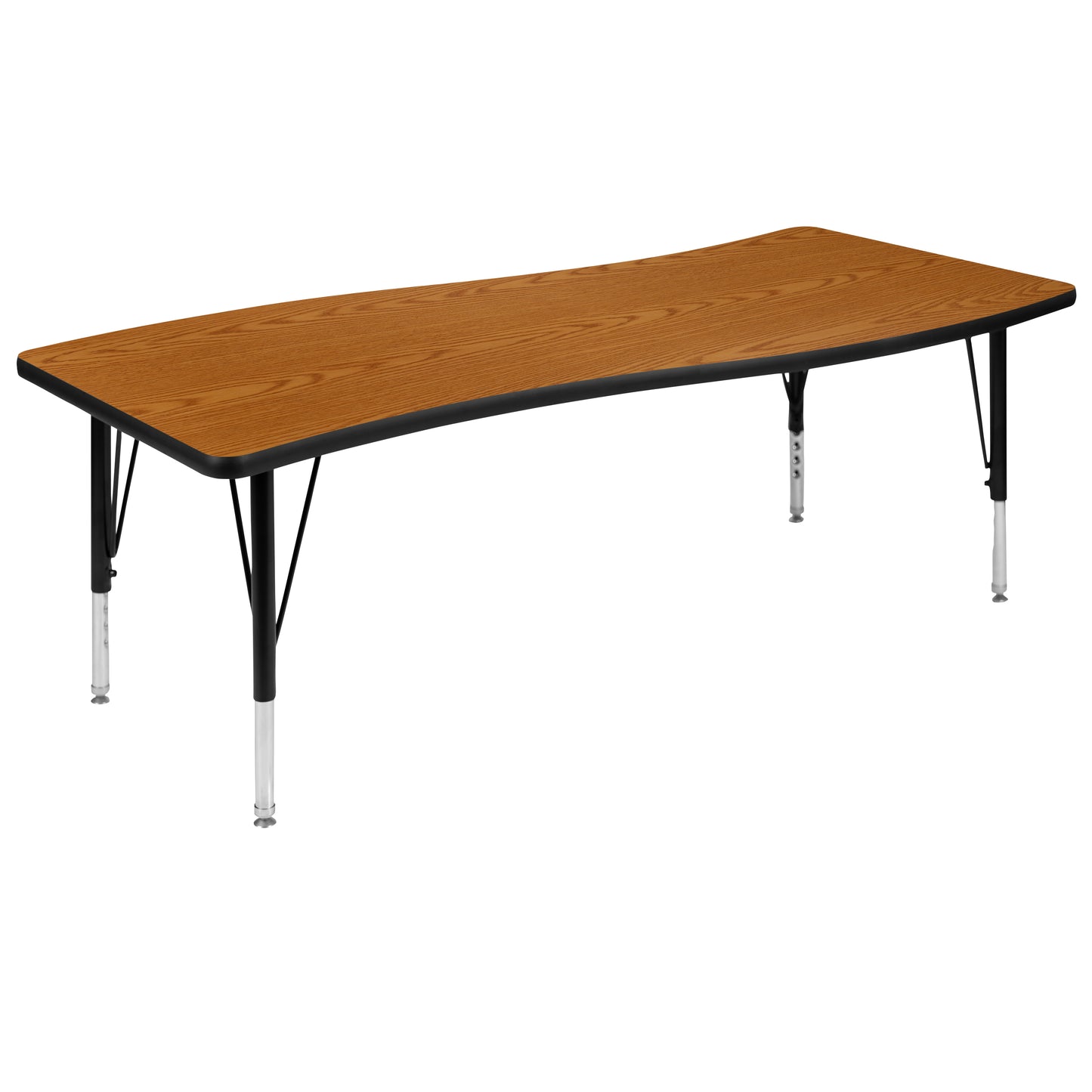 Wren 26"W x 60"L Rectangular Wave Flexible Collaborative Oak Thermal Laminate Activity Table - Height Adjustable Short Legs Oak