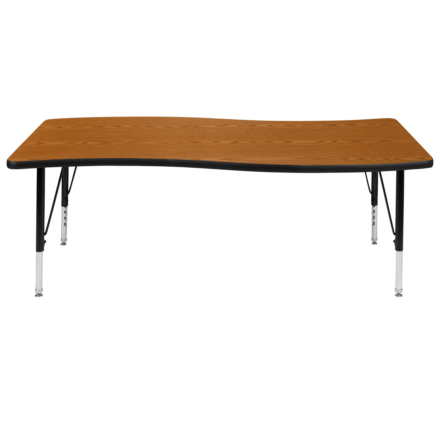 Wren 26"W x 60"L Rectangular Wave Flexible Collaborative Oak Thermal Laminate Activity Table - Height Adjustable Short Legs Oak