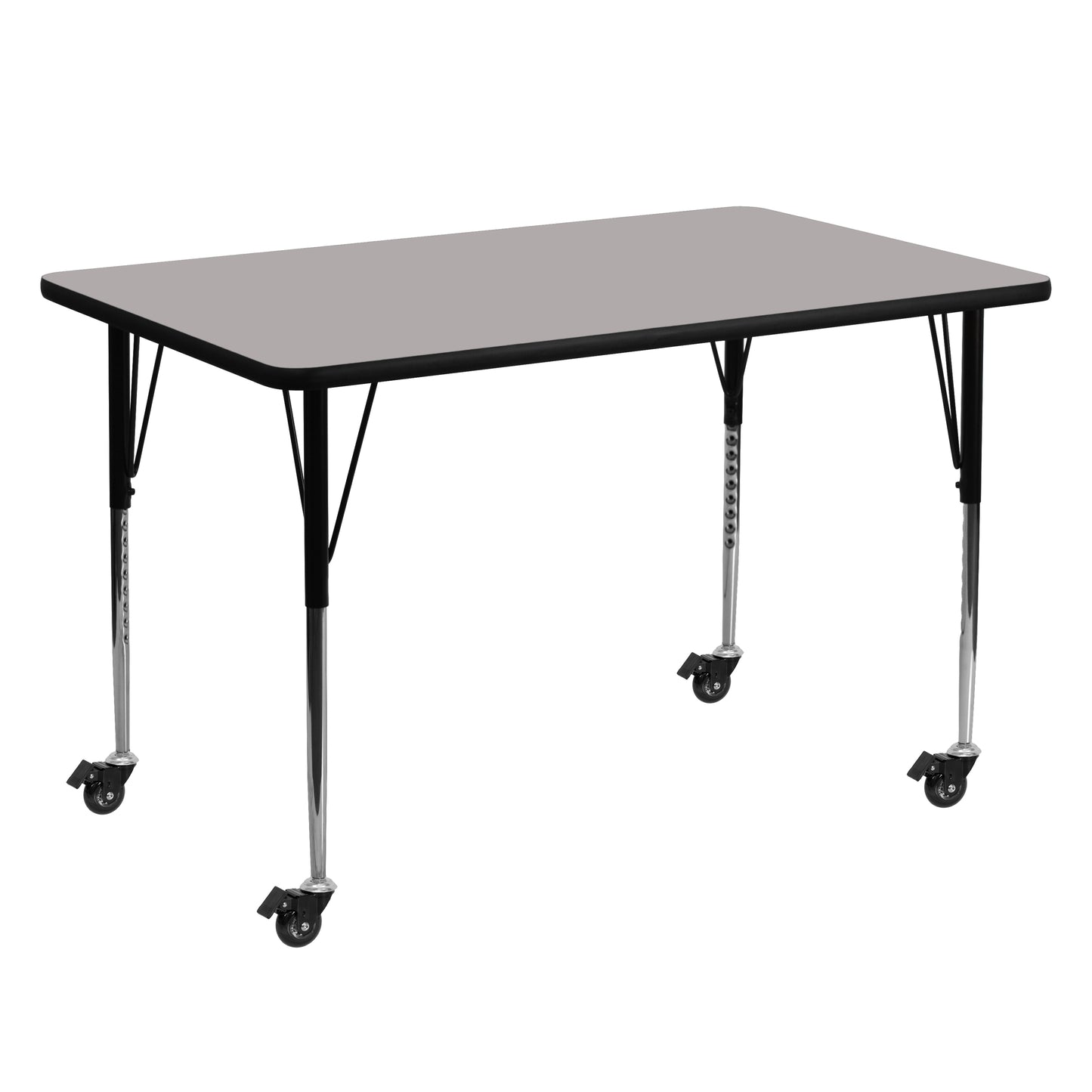 Wren Mobile 30''W x 60''L Rectangular Grey HP Laminate Activity Table - Standard Height Adjustable Legs Gray XU-A3060-REC-GY-H-A-CAS-GG