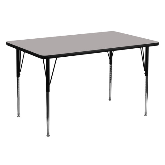 Wren 30''W x 60''L Rectangular Grey HP Laminate Activity Table - Standard Height Adjustable Legs Gray XU-A3060-REC-GY-H-A-GG