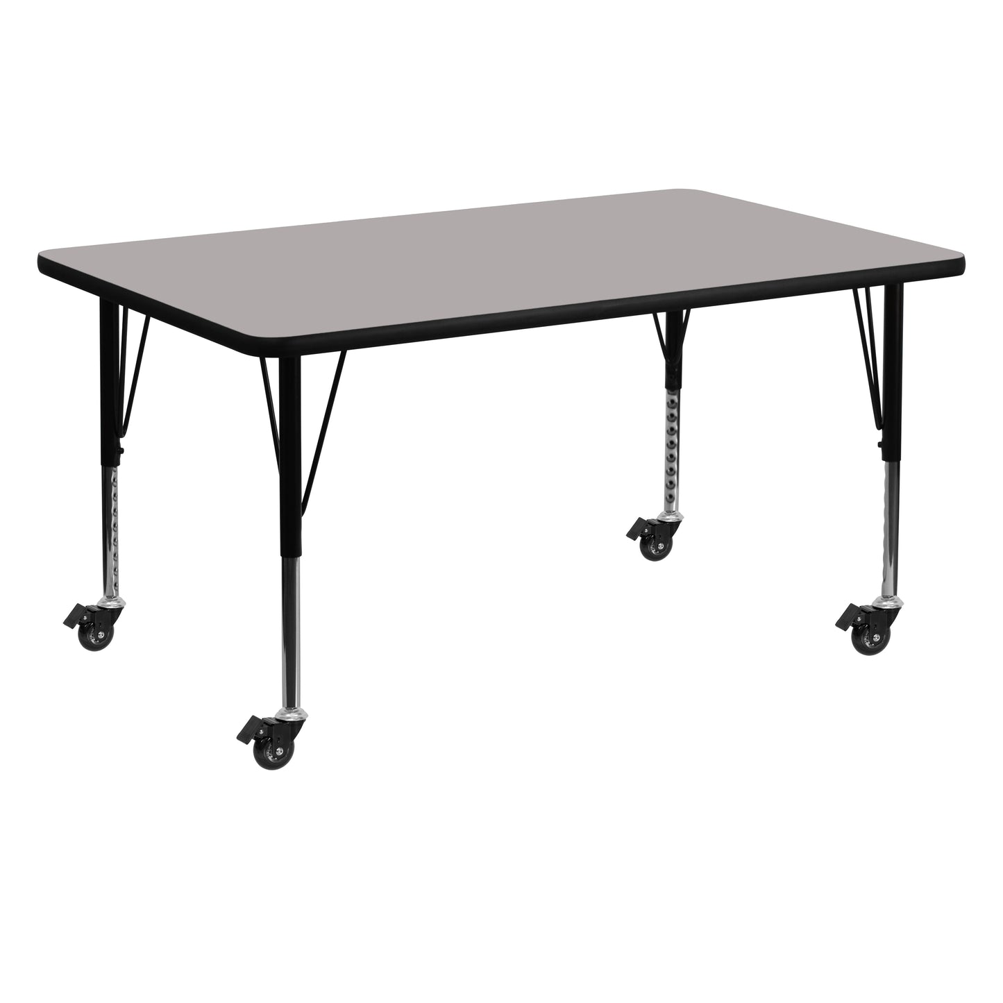 Wren Mobile 30''W x 60''L Rectangular Grey HP Laminate Activity Table - Height Adjustable Short Legs Gray