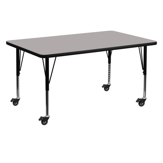 Wren Mobile 30''W x 60''L Rectangular Grey HP Laminate Activity Table - Height Adjustable Short Legs Gray XU-A3060-REC-GY-H-P-CAS-GG