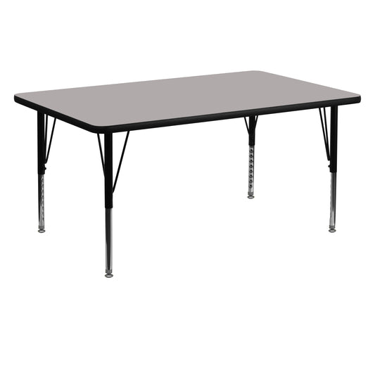 Wren 30''W x 60''L Rectangular Grey HP Laminate Activity Table - Height Adjustable Short Legs Gray XU-A3060-REC-GY-H-P-GG