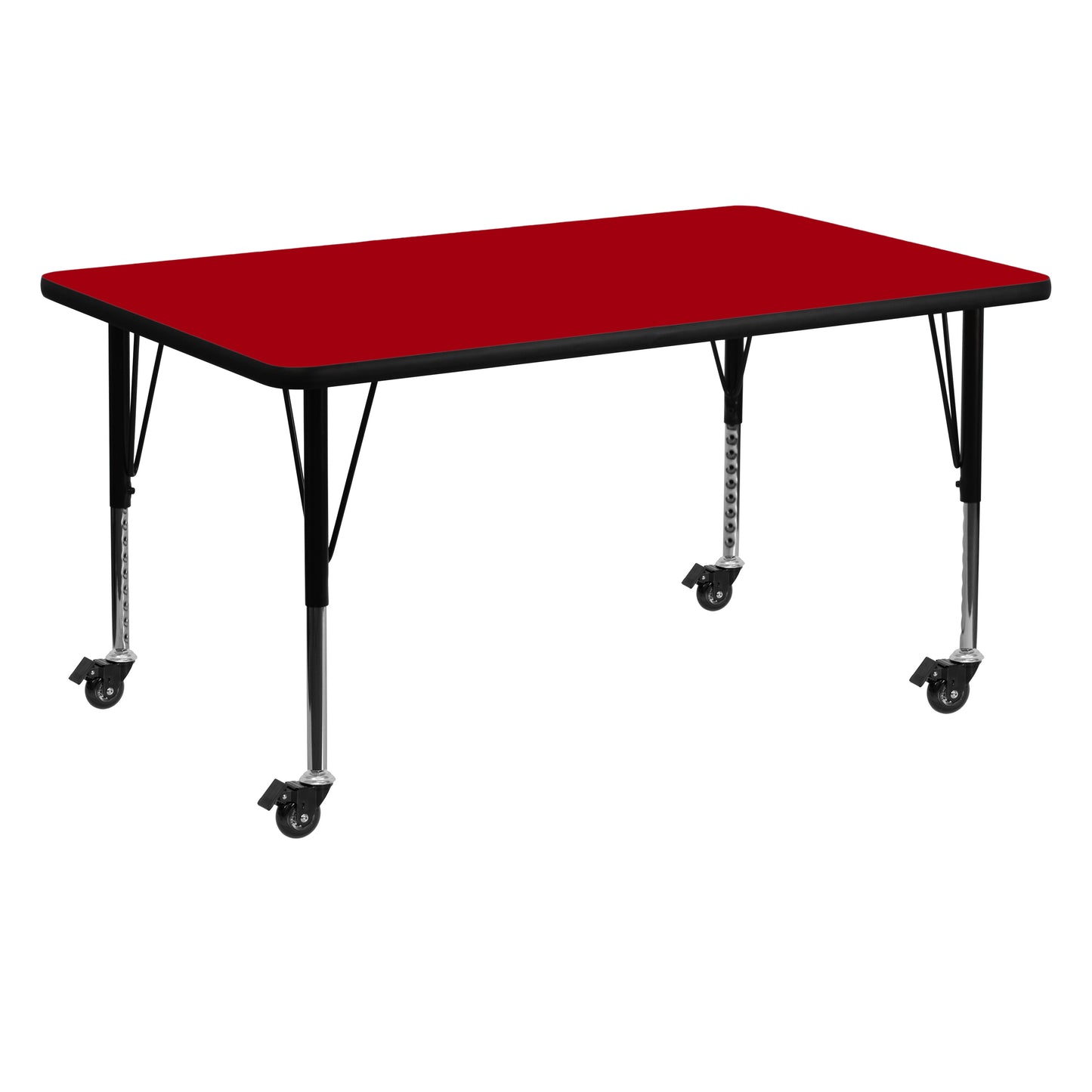 Wren Mobile 30''W x 60''L Rectangular Red Thermal Laminate Activity Table - Height Adjustable Short Legs Red XU-A3060-REC-RED-T-P-CAS-GG