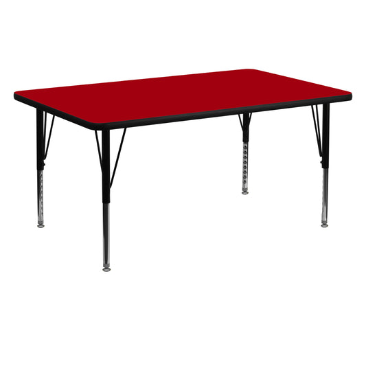 Wren 30''W x 60''L Rectangular Red Thermal Laminate Activity Table - Height Adjustable Short Legs Red XU-A3060-REC-RED-T-P-GG