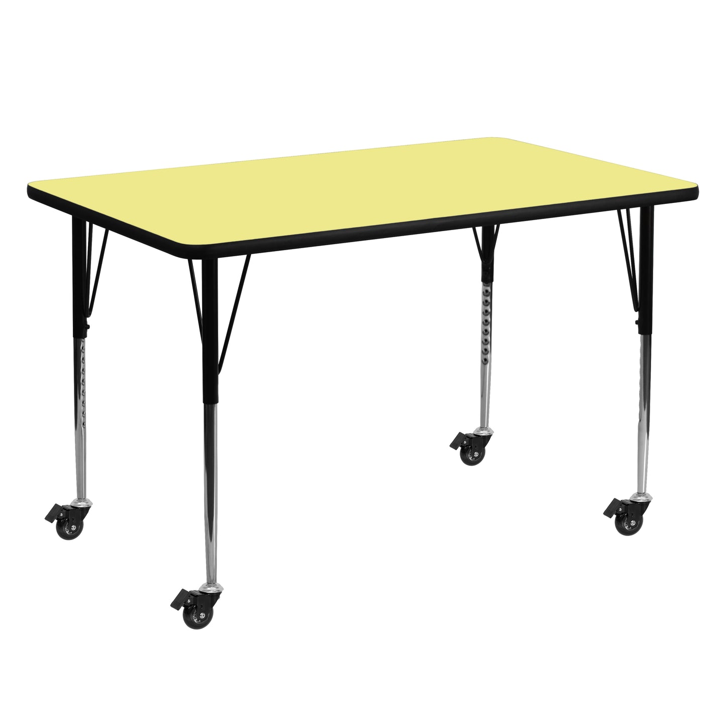 Wren Mobile 30''W x 60''L Rectangular Yellow Thermal Laminate Activity Table - Standard Height Adjustable Legs Yellow XU-A3060-REC-YEL-T-A-CAS-GG