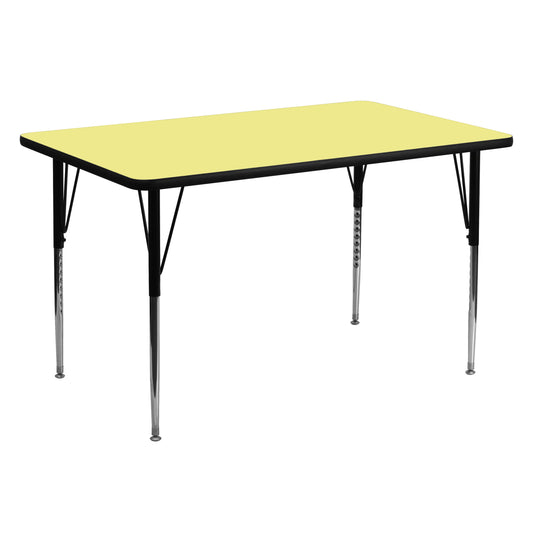 Wren 30''W x 60''L Rectangular Yellow Thermal Laminate Activity Table - Standard Height Adjustable Legs Yellow XU-A3060-REC-YEL-T-A-GG