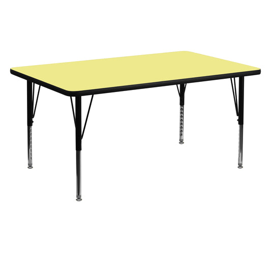 Wren 30''W x 60''L Rectangular Yellow Thermal Laminate Activity Table - Height Adjustable Short Legs Yellow XU-A3060-REC-YEL-T-P-GG