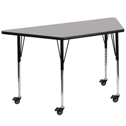 Wren Mobile 29''W x 57''L Trapezoid Grey HP Laminate Activity Table - Standard Height Adjustable Legs Gray XU-A3060-TRAP-GY-H-A-CAS-GG