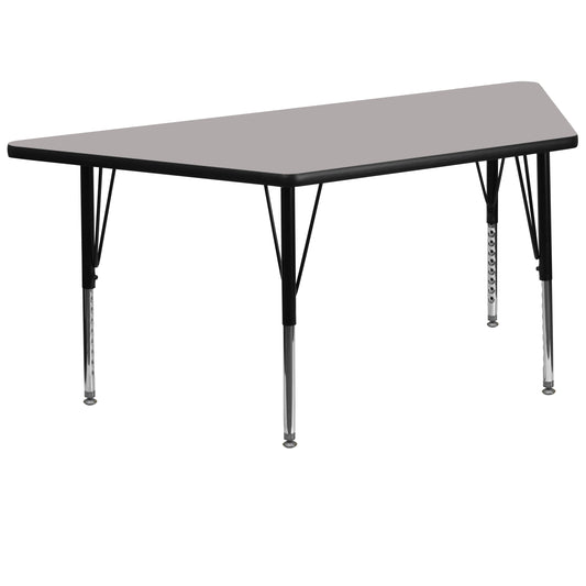 Wren 29''W x 57''L Trapezoid Grey HP Laminate Activity Table - Height Adjustable Short Legs Gray XU-A3060-TRAP-GY-H-P-GG