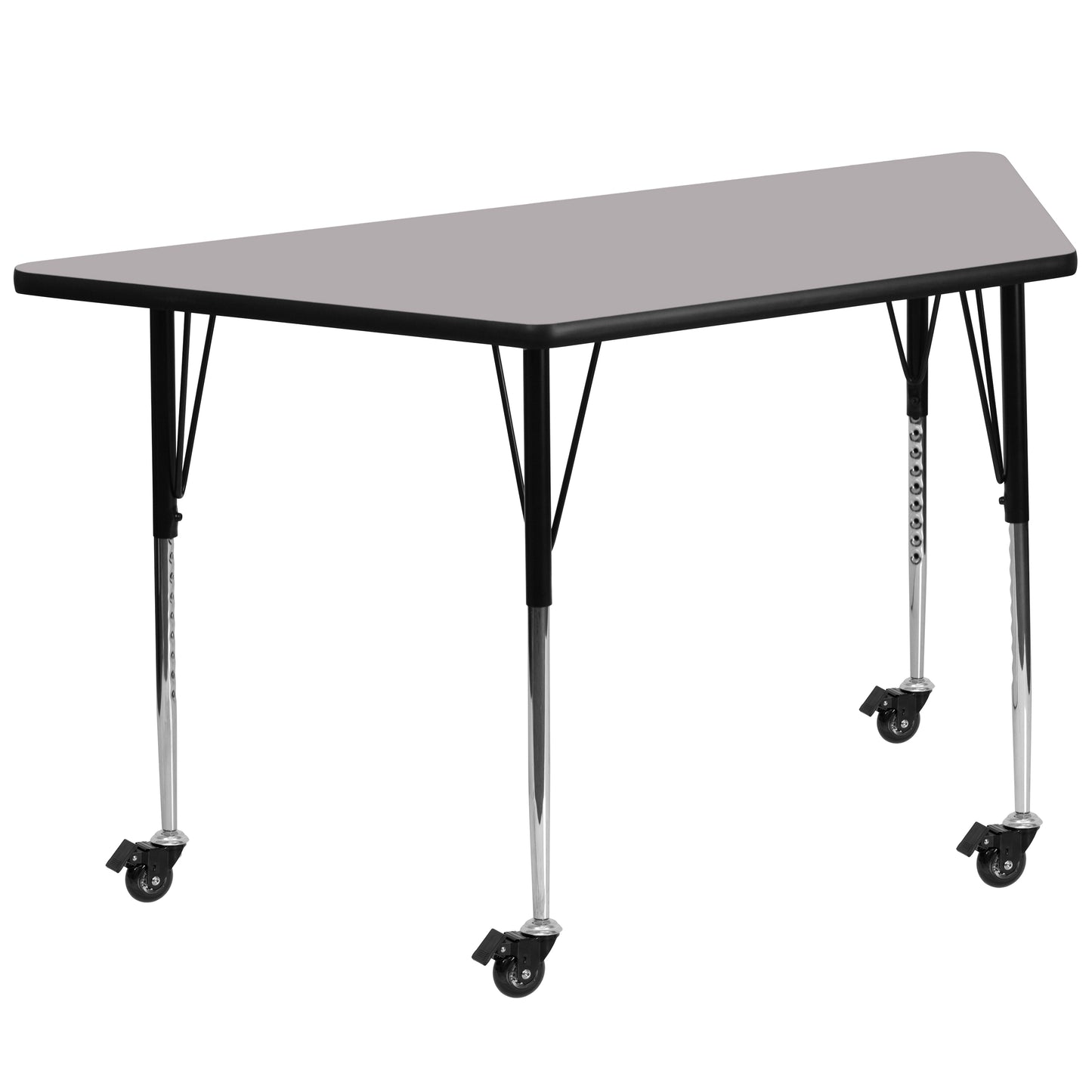 Wren Mobile 29''W x 57''L Trapezoid Grey Thermal Laminate Activity Table - Standard Height Adjustable Legs Gray