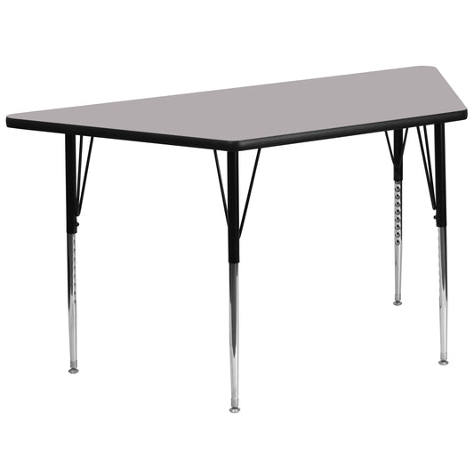 Wren 29''W x 57''L Trapezoid Grey Thermal Laminate Activity Table - Standard Height Adjustable Legs Gray XU-A3060-TRAP-GY-T-A-GG