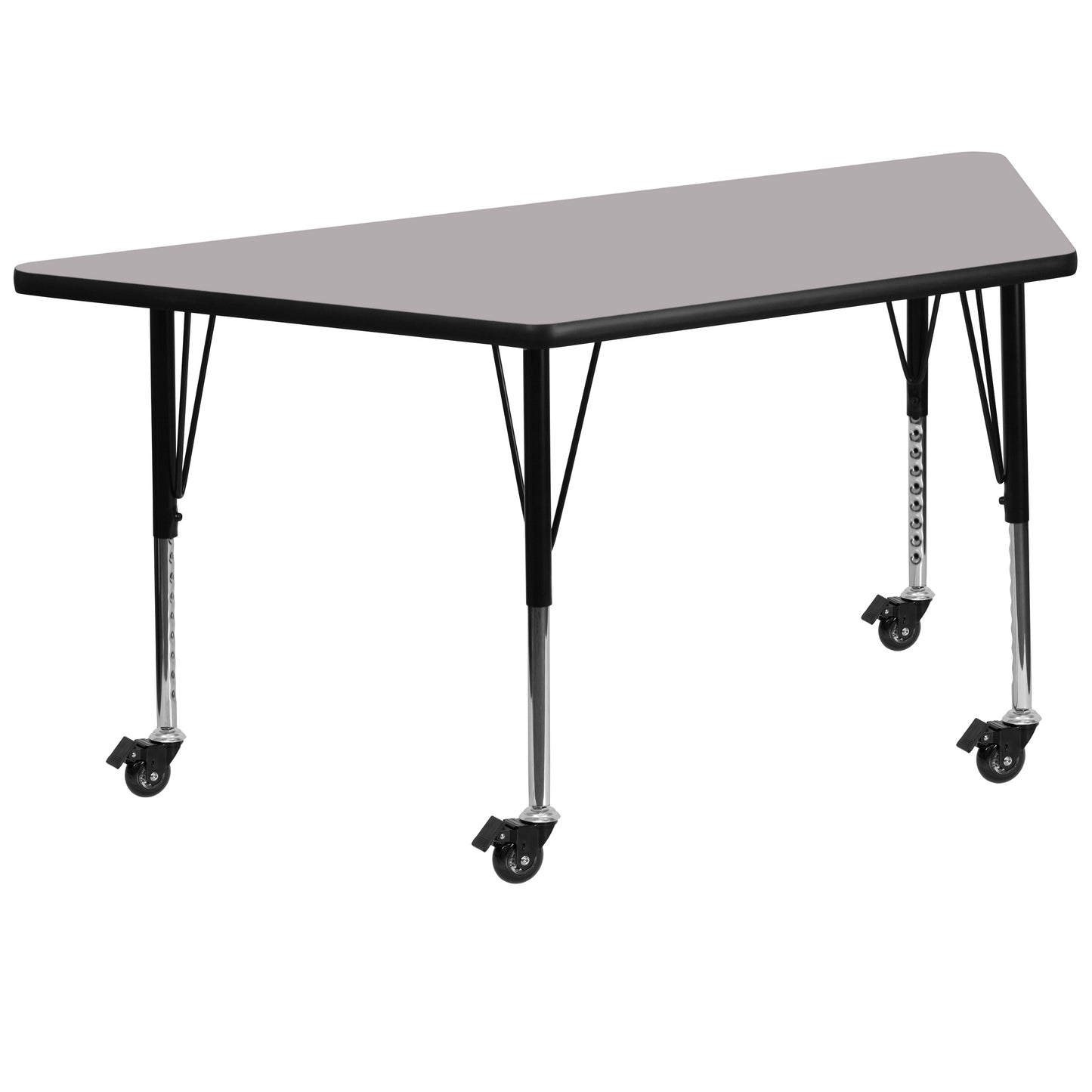 Wren Mobile 29''W x 57''L Trapezoid Grey Thermal Laminate Activity Table - Height Adjustable Short Legs Gray