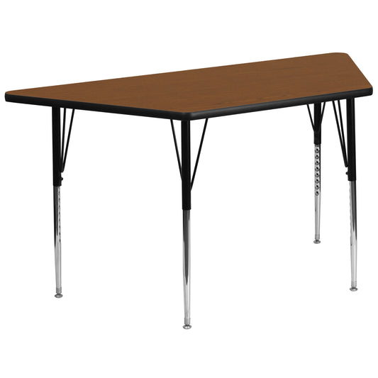 Wren 29''W x 57''L Trapezoid Oak HP Laminate Activity Table - Standard Height Adjustable Legs Oak XU-A3060-TRAP-OAK-H-A-GG