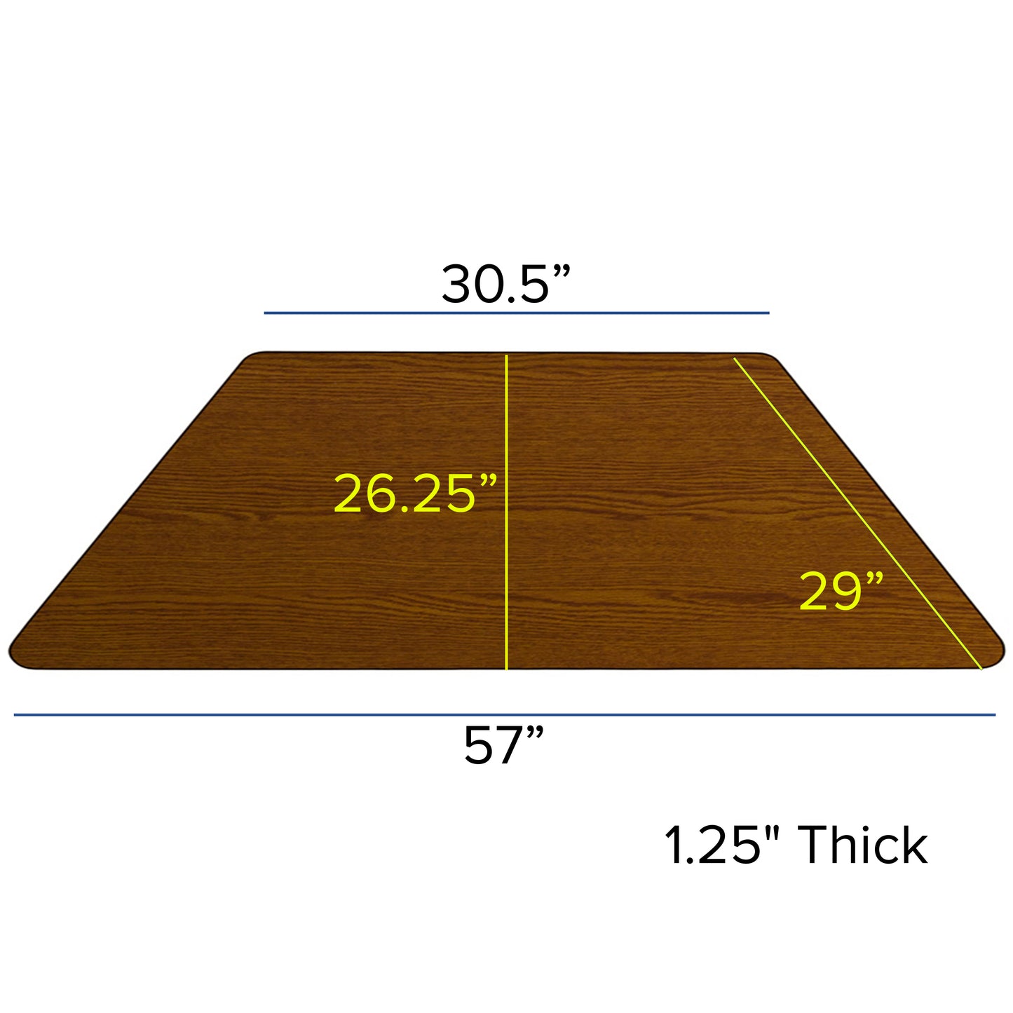 Wren Mobile 29''W x 57''L Trapezoid Oak HP Laminate Activity Table - Height Adjustable Short Legs Oak