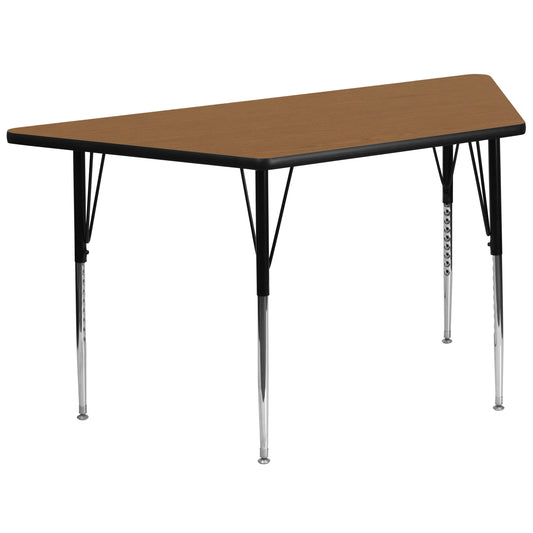 Wren 29''W x 57''L Trapezoid Oak Thermal Laminate Activity Table - Standard Height Adjustable Legs Oak XU-A3060-TRAP-OAK-T-A-GG