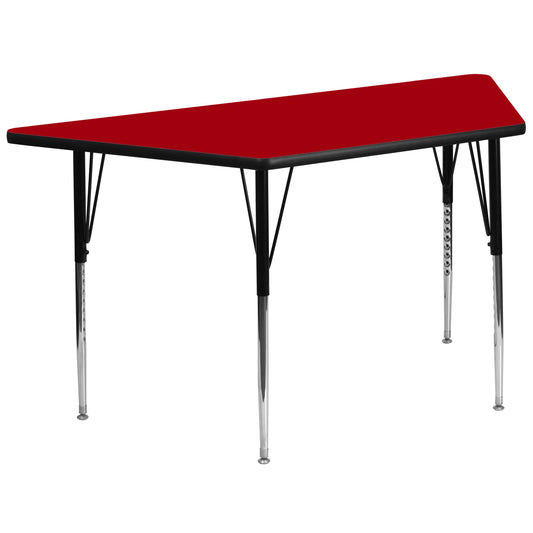Wren 29''W x 57''L Trapezoid Red Thermal Laminate Activity Table - Standard Height Adjustable Legs Red XU-A3060-TRAP-RED-T-A-GG