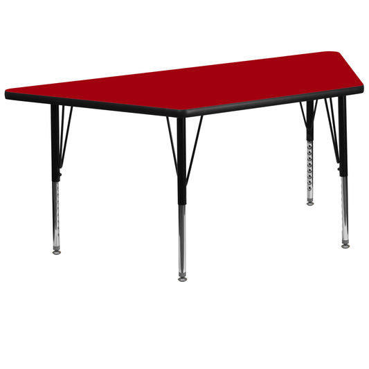 Wren 29''W x 57''L Trapezoid Red Thermal Laminate Activity Table - Height Adjustable Short Legs Red XU-A3060-TRAP-RED-T-P-GG
